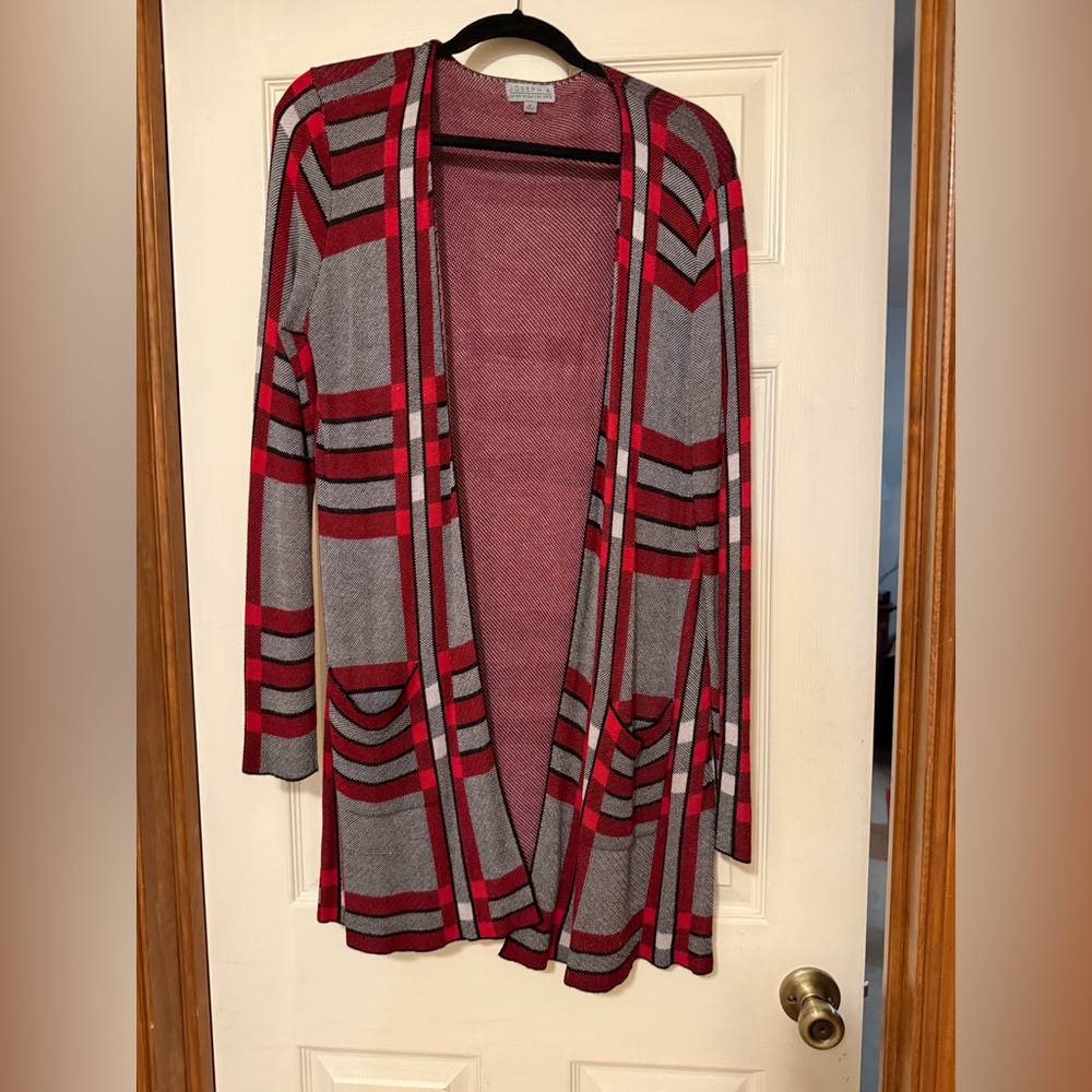 Joseph A Red and Gray Plaid Cardigan